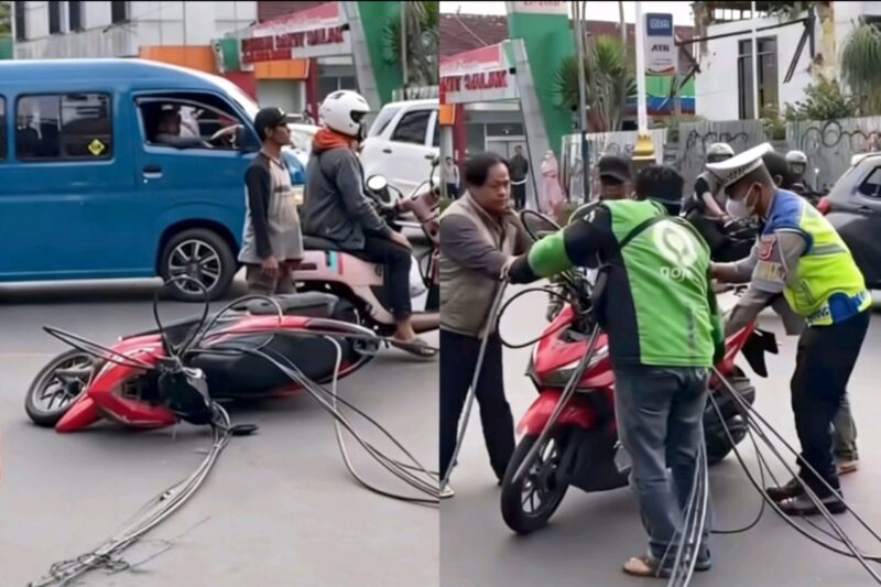 Rifaldi, biker Sukabumi terjungkal akibat kabel menjuntai ke jalan - Ist