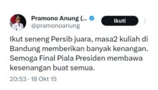 Twit Gubernur DKI Jakarta yang ikut senang Persib juara diungkit Bobotoh - Ist