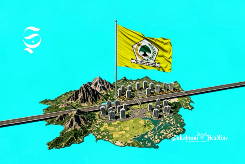Ilustrasi bendera Partai Golkar dan peta Kabupaten Sukabumi - sukabumiheadline.com