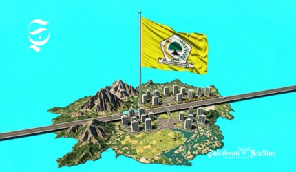 Ilustrasi bendera Partai Golkar dan peta Kabupaten Sukabumi - sukabumiheadline.com