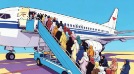 Ilustrasi calon pekerja migran atau tenaga kerja wanita antre naik pesawat - sukabumiheadline.com