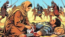 Ilustrasi muslimah sedang merawat tentara korban perang - sukabumiheadline.com