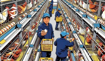 Ilustrasi pegawai sedang panen telur di kandang - sukabumiheadline.com