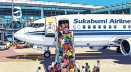 Ilustrasi penumpang menaiki tangga pesawat - sukabumiheadline.com