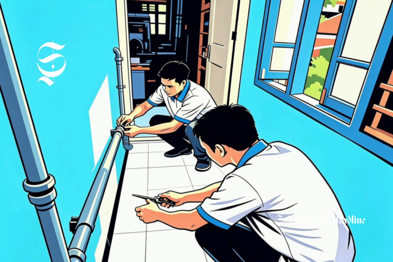 Ilustrasi petugas sedang memasang jaringan air bersih - sukabumiheadline.com