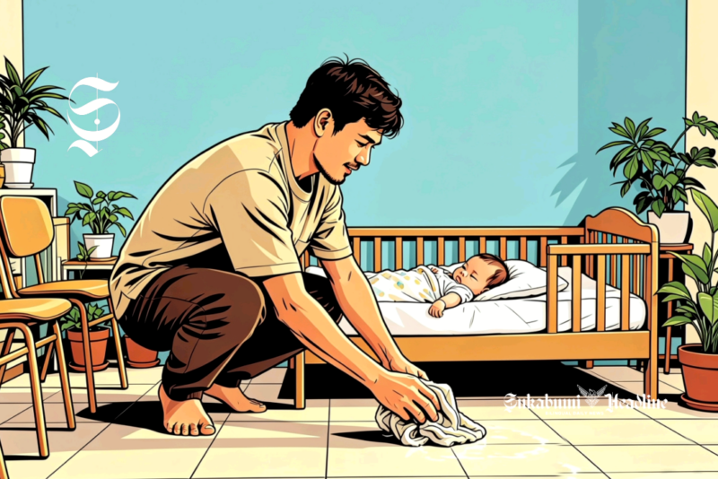 Ilustrasi pria sedang mengurus rumah tangga - sukabumiheadline.com