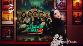 Nazla Fauziah di depan poster Sekawan Limo 2 - sukabumiheadline.com