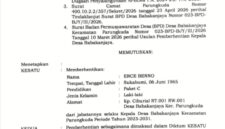 Potongan diduga SK Bupati Sukabumi tentang pemberhentian Kades Babakanjaya - Ist
