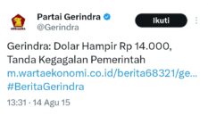 Rupiah kini Rp18.060 per Dolar AS, cuitan lama Partai Gerindra disentil warganet