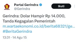 Cuitan admin Partai Gerinda di X, dulu Twitter - Ist