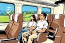 Ilustrasi naik kereta api dengan jarak kursinyang lapang - sukabumiheadline.com