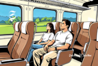 Ilustrasi naik kereta api dengan jarak kursinyang lapang - sukabumiheadline.com