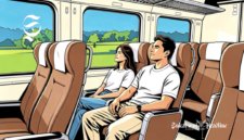 Ilustrasi naik kereta api dengan jarak kursinyang lapang - sukabumiheadline.com