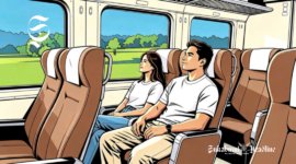 Ilustrasi naik kereta api dengan jarak kursinyang lapang - sukabumiheadline.com