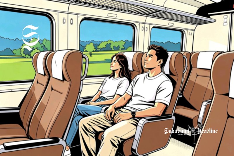 Ilustrasi naik kereta api dengan jarak kursinyang lapang - sukabumiheadline.com