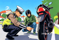 Ilustrasi polisi sedang merazia ban motor - sukabumiheadline.com