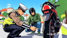 Ilustrasi polisi sedang merazia ban motor - sukabumiheadline.com