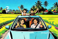 Ilustrasi sekeluarga melakukan perjalanan menuju tempat wisata - sukabumiheadline.com