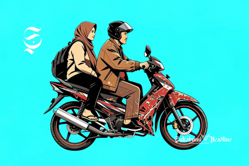 Ilustrasi sepasang suami istri naik Honda Supra X - sukabumiheadline.com