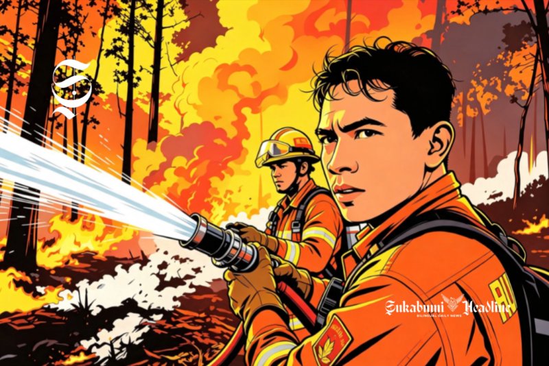 Ilustrasi aktivitas pemadam kebakaran hutan - sukabumiheadline.com