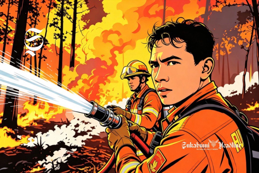 Ilustrasi aktivitas pemadam kebakaran hutan - sukabumiheadline.com