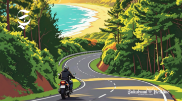 Ilustrasi berwisata ke pantai naik sepeda motor melewati jalan mulus berkelok dan melewati hutan - sukabumiheadline.com