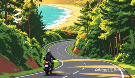 Ilustrasi berwisata ke pantai naik sepeda motor melewati jalan mulus berkelok dan melewati hutan - sukabumiheadline.com