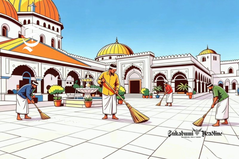 Ilustrasi membersihkan masjid - sukabumiheadline.com