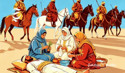 Ilustrasi muslimah perawat mengobati korban pertempuran - sukabumiheadline.com