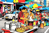 Ilustrasi pedagang kaki lima sedang berjualan di trotoar jalan - sukabumiheadline.com
