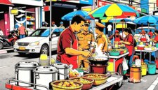 Ilustrasi pedagang kaki lima sedang berjualan di trotoar jalan - sukabumiheadline.com