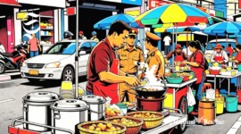 Ilustrasi pedagang kaki lima sedang berjualan di trotoar jalan - sukabumiheadline.com