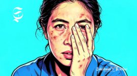 Ilustrasi perempuan menderita penyakit kulit di bagian wajah - sukabumiheadline.com