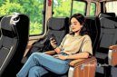 Ilustrasi perempuan sedang duduk di dalam bus - sukabumiheadline.com