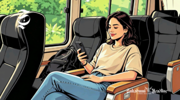 Ilustrasi perempuan sedang duduk di dalam bus - sukabumiheadline.com