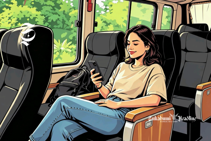 Ilustrasi perempuan sedang duduk di dalam bus - sukabumiheadline.com