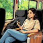 Ilustrasi perempuan sedang duduk di dalam bus - sukabumiheadline.com