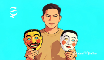 Ilustrasi seorang pria memagang topeng - sukabumiheadline.com
