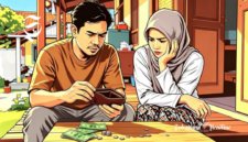 Ilustrasi suami istri menghitung sisa uang - sukabumiheadline.com