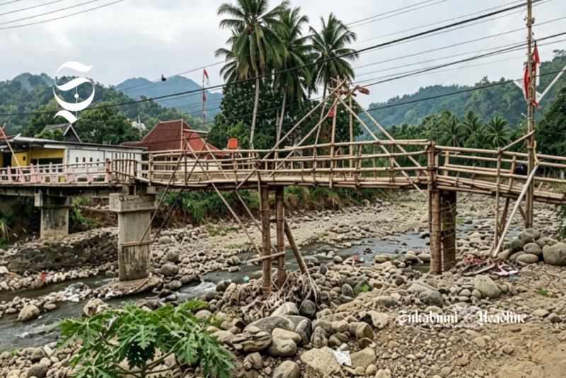 Jembatan penyeberangan di Cisolok Sukabumi hancur diterjang banjir - sukabumiheadline.com