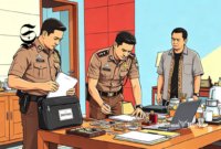 Ilustrasi aparat penegak hukum sedang melakukan perampasan aset milik pelaku tindak pidana - sukabumiheadline.com