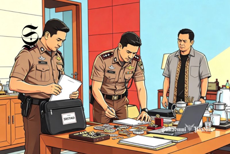 Ilustrasi aparat penegak hukum sedang melakukan perampasan aset milik pelaku tindak pidana - sukabumiheadline.com