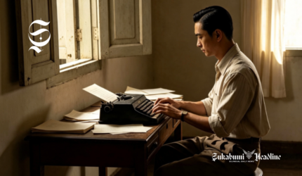Ilustrasi seorang pria sedang menulis dengan menggunakan mesin tik - sukabumiheadline.com