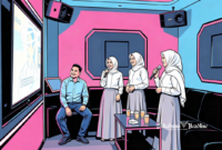 Ilustrasi tiga pelajar nyari di room karaoke - sukabumiheadline.com