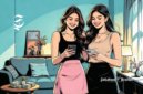 Ilustrasi dua remaja perempuan sedang memainkan smartphone - sukabumiheadline.com