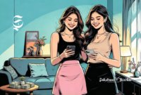 Ilustrasi dua remaja perempuan sedang memainkan smartphone - sukabumiheadline.com