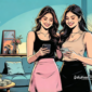Ilustrasi dua remaja perempuan sedang memainkan smartphone - sukabumiheadline.com