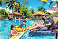 Ilustrasi keluarga berwisata ke kolam renang - sukabumiheadline.com
