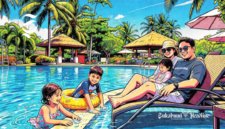 Ilustrasi keluarga berwisata ke kolam renang - sukabumiheadline.com