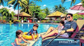 Ilustrasi keluarga berwisata ke kolam renang - sukabumiheadline.com